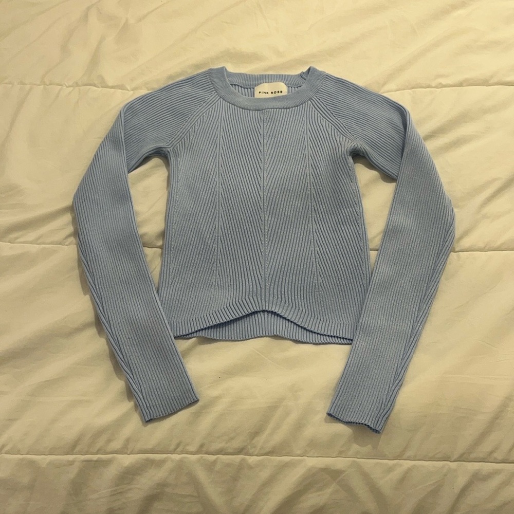 Pink Rose Light Blue Ribbed Sweater